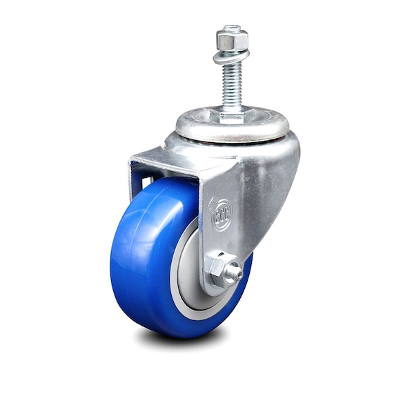 3 Inch Blue Polyurethane Wheel Swivel 10mm Threaded Stem Caster SCC